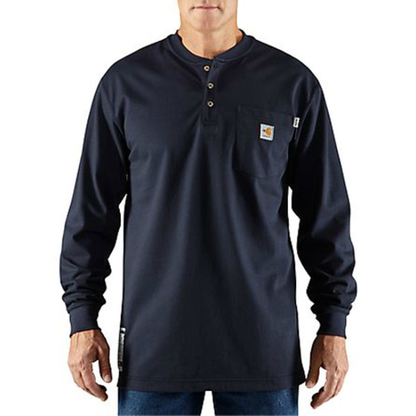 Carhartt Flame Resistant Cotton Long Sleeve Henley in Navy